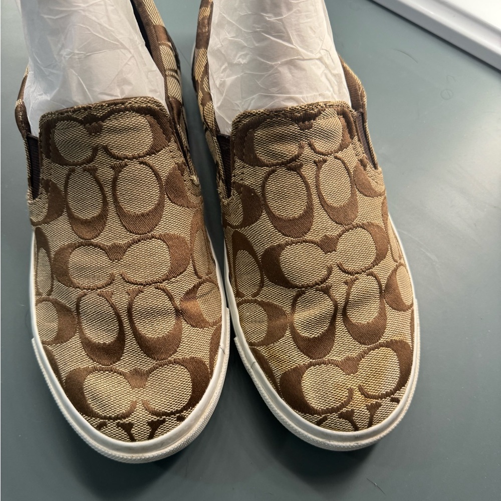 Coach Brown Signature Canvas Slip-On Sneakers